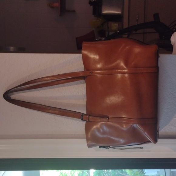 This is a brown leather computer bag - Picture 2 of 6